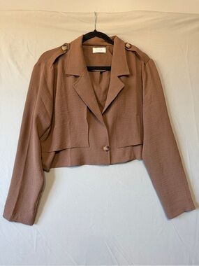 Sage The Label Womens Lagenlook Cropped Blouse Blazer M Brown Office Lightweight
